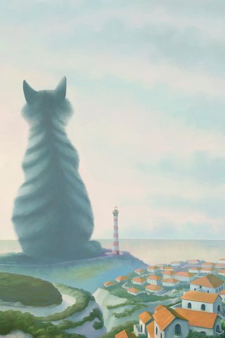 Обои кот, маяк, город, великан, cat, lighthouse, the city, giant разрешение 1920x1200 Загрузить