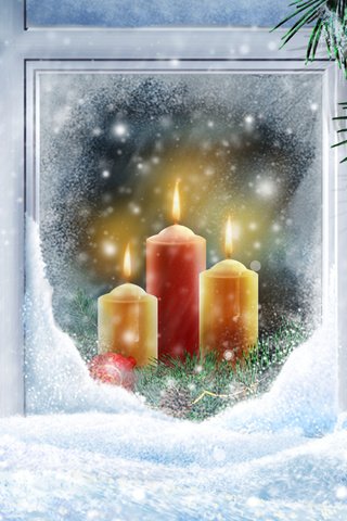 Обои праздник, снег, свечи, новый год, елка, вектор, ветки, птицы, окно, holiday, snow, candles, new year, tree, vector, branches, birds, window разрешение 2560x1670 Загрузить