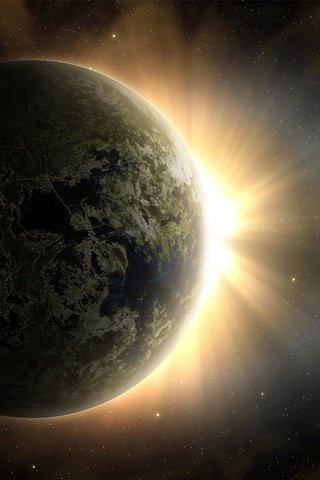 Обои солнце, земля, звезды, планета, рассвет, the sun, earth, stars, planet, dawn разрешение 2560x1600 Загрузить