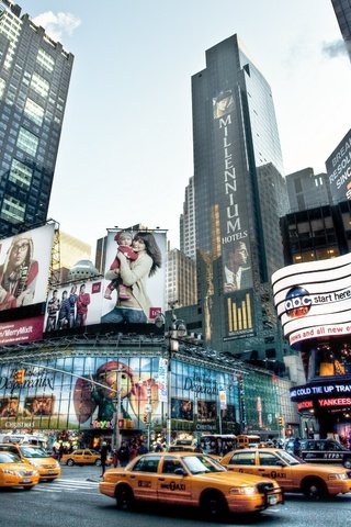 Обои дорога, небоскребы, нью-йорк, такси, реклама, road, skyscrapers, new york, taxi, advertising разрешение 2560x1600 Загрузить