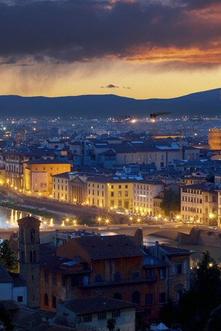 Обои ночь, огни, италия, флоренция, мосты, палаццо веккьо, night, lights, italy, florence, bridges, palazzo vecchio разрешение 1920x1080 Загрузить