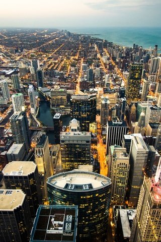 Обои огни, панорама, город, побережье, сша, чикаго, lights, panorama, the city, coast, usa, chicago разрешение 2560x1600 Загрузить