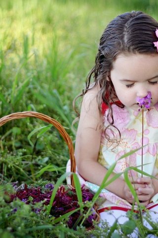 Обои трава, настроение, цветок, дети, девочка, корзинка, grass, mood, flower, children, girl, basket разрешение 2048x1365 Загрузить