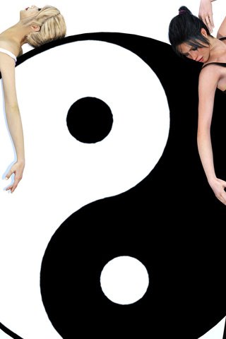 Обои девушки, белый фон, черное, белое, 3д, инь янь, girls, white background, black, white, 3d, yin yang разрешение 1920x1080 Загрузить