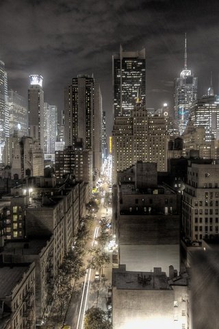 Обои ночь, архитектура, огни, здания, города, новый, йорк, вид сверху, город, небоскребы, мегаполис, нью-йорк, night, architecture, lights, building, new, city, york, the view from the top, the city, skyscrapers, megapolis, new york разрешение 2560x1600 Загрузить