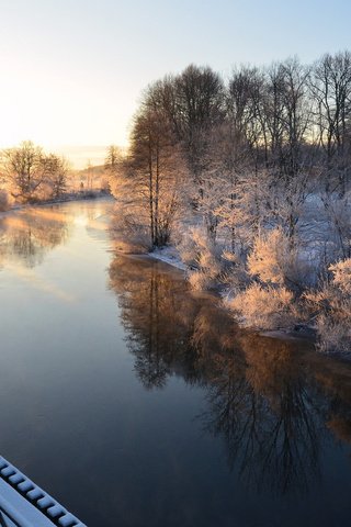 Обои река, зима, утро, швеция, river, winter, morning, sweden разрешение 1920x1200 Загрузить