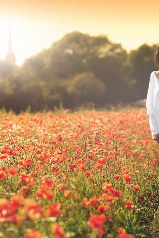 Обои цветы, девушка, настроение, брюнетка, маки, ножки, босиком, flowers, girl, mood, brunette, maki, legs, barefoot разрешение 1920x1200 Загрузить