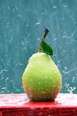 Обои капли, фрукты, дождь, плоды, груша, drops, fruit, rain, pear разрешение 1920x1080 Загрузить