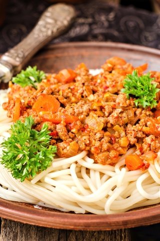Обои вилка, тарелка, спагетти, соус, петрушка, паста, plug, plate, spaghetti, sauce, parsley, pasta разрешение 2400x1574 Загрузить