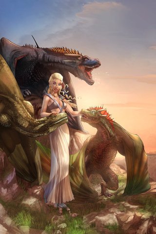 Обои девушка, монстры, фэнтези, драконы, игра престолов, girl, monsters, fantasy, dragons, game of thrones разрешение 2133x1200 Загрузить