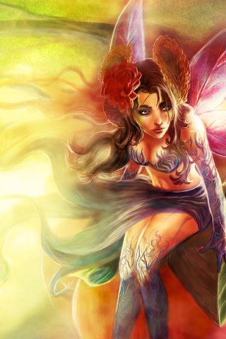 Обои арт, девушка, цветок, крылья, фея, сидит, art, girl, flower, wings, fairy, sitting разрешение 2237x1471 Загрузить