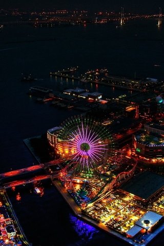 Обои ночь, огни, город, япония, колесо, японии, иокогама, night, lights, the city, japan, wheel, yokohama разрешение 1920x1080 Загрузить