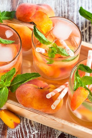 Обои мята, напиток, лёд, персики, стаканы, лимонад, mint, drink, ice, peaches, glasses, lemonade разрешение 3000x2000 Загрузить