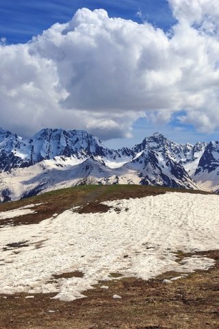 Обои горы, снег, природа, весна, кавказ, красная поляна, перевал аишхо, mountains, snow, nature, spring, the caucasus, krasnaya polyana, pass aisha разрешение 2560x1706 Загрузить