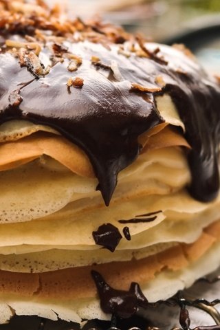 Обои шоколад, блинчики, блины, блинный торт, chocolate, pancakes, pancake cake разрешение 1920x1080 Загрузить