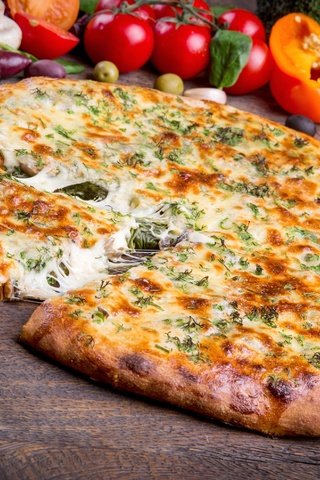 Обои грибы, сыр, овощи, помидор, пицца, mushrooms, cheese, vegetables, tomato, pizza разрешение 3000x1979 Загрузить