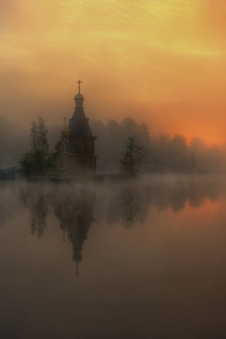 Обои река, природа, пейзаж, туман, россия, церковь, александр атоян, river, nature, landscape, fog, russia, church, alexander atoyan разрешение 1920x1200 Загрузить