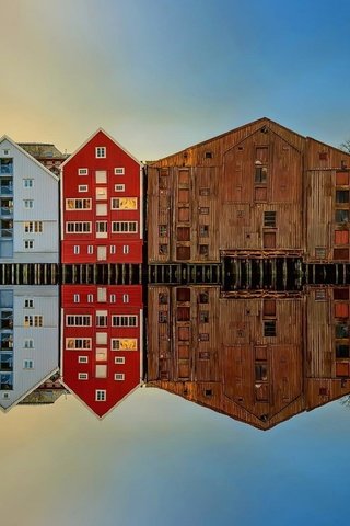 Обои отражение, город, дома, норвегия, тронхейм, reflection, the city, home, norway, trondheim разрешение 1920x1080 Загрузить