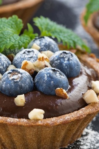 Обои мята, орехи, ягоды, десерт, пирожное, голубика, тарталетка, mint, nuts, berries, dessert, cake, blueberries, tartlet разрешение 1920x1080 Загрузить