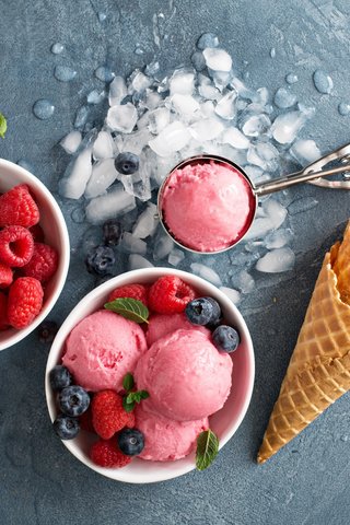 Обои малина, мороженое, лёд, ягоды, черника, вафли, raspberry, ice cream, ice, berries, blueberries, waffles разрешение 3840x2400 Загрузить