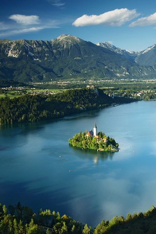 Обои озеро, природа, пейзаж, остров, часовня, бледское озеро, lake, nature, landscape, island, chapel, lake bled разрешение 1920x1200 Загрузить