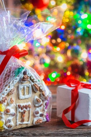 Обои новый год, подарок, рождество, пряничный домик, new year, gift, christmas, gingerbread house разрешение 2880x1800 Загрузить