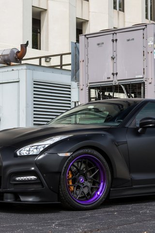 Обои тюнинг, спортивное купе, nissan gtr, black matte gt-r, purple wheels, tuning, sports coupe, matte black gt-r разрешение 2112x1188 Загрузить