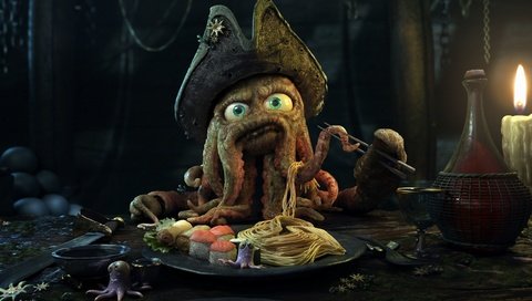 Обои осьминог, капитан, ужин, octopus, captain, dinner разрешение 2560x1600 Загрузить