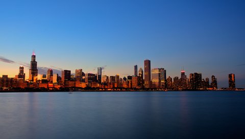 Обои закат, небоскребы, океан, чикаго, sunset, skyscrapers, the ocean, chicago разрешение 2560x1600 Загрузить