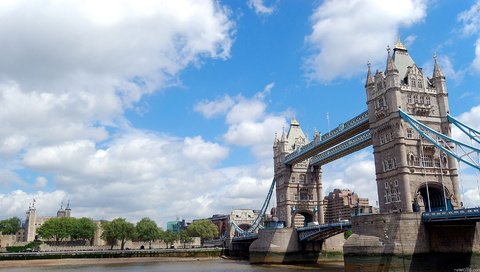 Обои небо, облака, река, мост, лондон, тауэрский мост, the sky, clouds, river, bridge, london, tower bridge разрешение 1920x1080 Загрузить