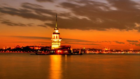 Обои закат, стамбул, девичья башня, maiden's tower, the maiden's tower, bosphorus, sunset, istanbul, maiden tower разрешение 3359x2092 Загрузить