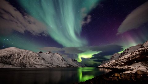 Обои небо, ночь, горы, снег, исландия, the sky, night, mountains, snow, iceland разрешение 1920x1200 Загрузить