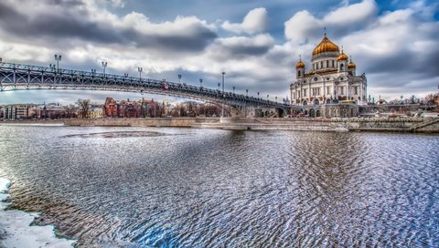 Обои река, москва, россия, храм христа спасителя, river, moscow, russia, the cathedral of christ the savior разрешение 2560x1600 Загрузить