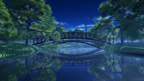 Обои парк река деревья пейзаж ночь мост фонари, park river trees landscape night bridge lights разрешение 1920x1080 Загрузить