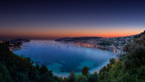 Обои яхты, панорама, город, красивый залив на закате, синяя вода, yachts, panorama, the city, the beautiful bay at sunset, blue water разрешение 1920x1080 Загрузить