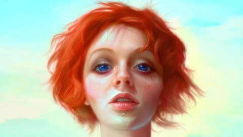 Обои глаза, арт, рисунок, девушка, рыжая, голубые, пирсинг, eyes, art, figure, girl, red, blue, piercing разрешение 1920x1080 Загрузить