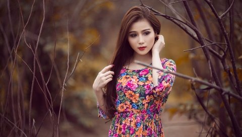 Обои природа, азиатка, девушка, фон, платье, портрет, взгляд, модель, лицо, nature, asian, girl, background, dress, portrait, look, model, face разрешение 2048x1324 Загрузить