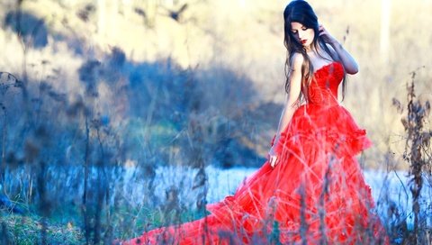 Обои природа, платье, брюнетка, красное, nature, dress, brunette, red разрешение 1920x1280 Загрузить