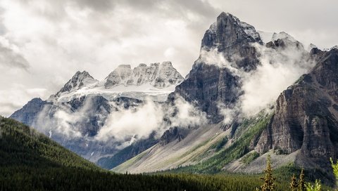 Обои деревья, горы, снег, природа, лес, пейзаж, скала, trees, mountains, snow, nature, forest, landscape, rock разрешение 4928x3264 Загрузить