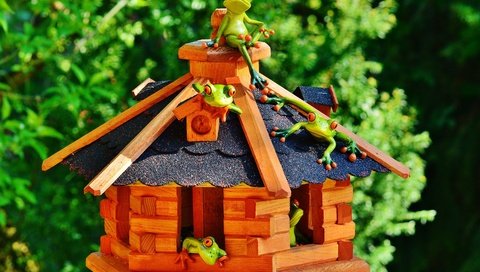 Обои зелень, дом, домик, крыша, лягушки, сувенир, greens, house, roof, frogs, souvenir разрешение 5990x3960 Загрузить