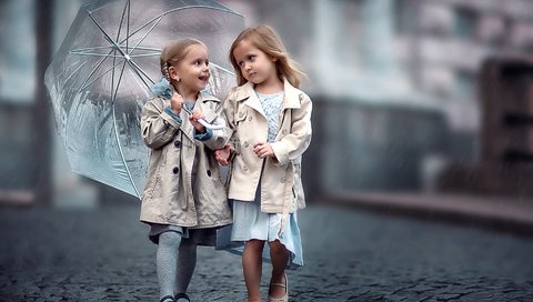 Обои дети, зонт, девочки, мостовая, подружки, children, umbrella, girls, bridge, girlfriend разрешение 1920x1281 Загрузить