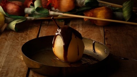 Обои еда, фрукты, шоколад, сладкое, десерт, груша, food, fruit, chocolate, sweet, dessert, pear разрешение 2048x1365 Загрузить