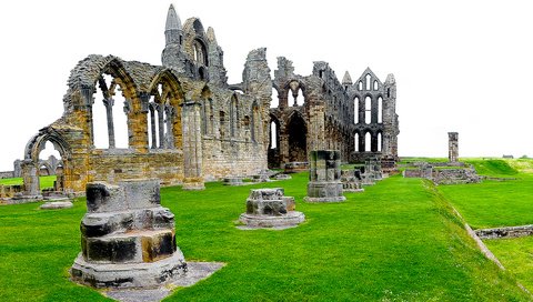 Обои трава, руины, англия, северный йоркшир, аббатство, аббатство уитби, grass, ruins, england, north yorkshire, abbey, whitby abbey разрешение 5000x2760 Загрузить