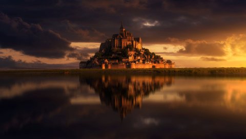 Обои облака, замок, остров, франция, мон-сен-мишель, clouds, castle, island, france, mont-saint-michel разрешение 2112x1188 Загрузить