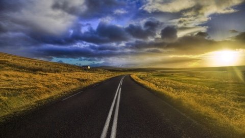 Обои небо, дорога, облака, пейзаж, разделительная линия, the sky, road, clouds, landscape разрешение 1920x1080 Загрузить