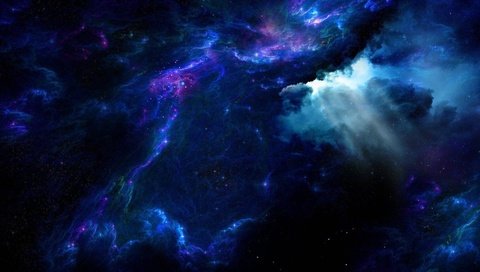 Обои небо, облака, космос, звезды, сияние, туманность, the sky, clouds, space, stars, lights, nebula разрешение 1920x1080 Загрузить
