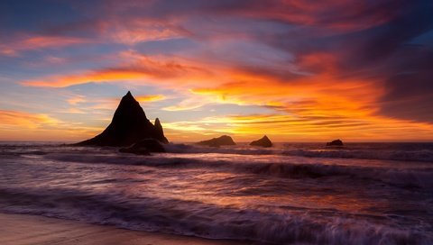 Обои скалы, берег, закат, море, прилив, rocks, shore, sunset, sea, tide разрешение 5120x2880 Загрузить