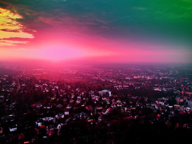 Обои закат, панорама, город, sunset, panorama, the city разрешение 1920x1200 Загрузить