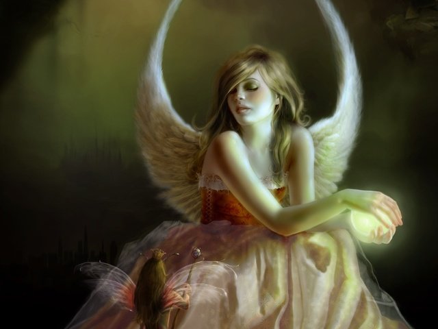 Обои девушка, крылья, ангел, эльф, sue marino - the reading, girl, wings, angel, elf разрешение 2560x1560 Загрузить