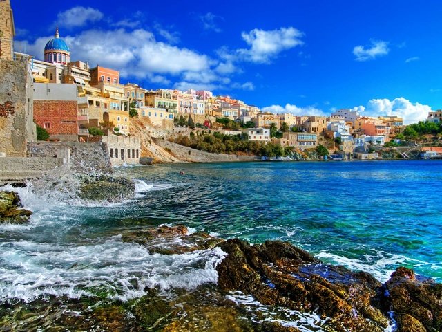 Обои море, побережье, греция, сирос, остров сирос, sea, coast, greece, siros, syros разрешение 1920x1200 Загрузить